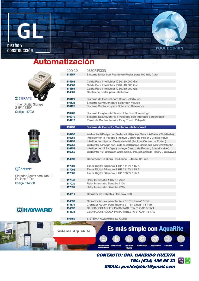 Catálogo página 14: automatización, cloración y timers