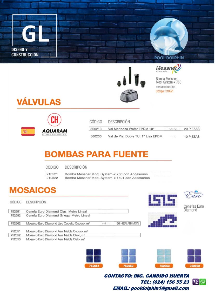 Catálogo página 31: válvulas, bombas para fuente y mosaicos