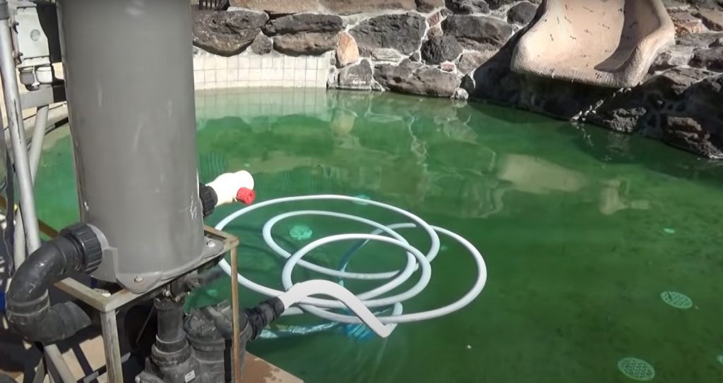 pump and filter green pool cleaning